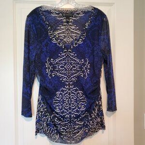 Macys INC Royal Blue/Black/White V-Neck Blouse XL- Like New